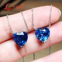 925 silver heart shape 4.6ct 10*10mm Royal blue Cornflower Blue lab grwon created sapphire inclusions Jewelry Pendant Necklace