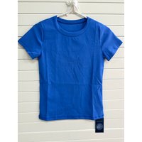 Vintage O-neck Cotton T-shirts Women Summer Casual Simple Electric Blue Slim Short Sleeve Tees Sweet Cute Preppy Style Tshirts