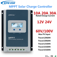 EPEVER-Contrôleur de charge MPPT pour panneaux solaires, 12V, 24V, 10A20A30A, écran LCD Sochi, adapté au lithium-acide