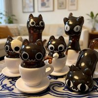 Cat Cafe Coffee Styling Blind Box Transparent Funny Posture Action Figures Model Collection Toy Desktop Decor Birthday Gifts
