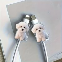 Cute White Teddy Data Cable Protector, Anti-Damage, Type-C Mobile Phone Data Cable Protector, Beautiful and Durable