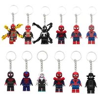Marvel Spiderman Doll Universe Miles Gwen Cartoon Cute Building Blocks Assembled Toy Ornament Keychain School Bag Pendant Gift