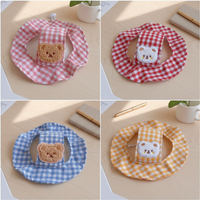 Breathable Pet Bucket Hat Adjustable Plaid Print Dog Sunshade Hat With Ear Hole Cartoon Cat For Travel Hiking Outdoor
