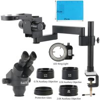 Continuous Zoom 7X 45X Industry Binocular Stereo Microscope Articulating Arm Clamp Desktop Bracket 56 LED Set For PCB Soldering