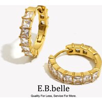 E.B.belle Gold Color Square Shape Rhinestone Round Earring Minimalist Stainless Steel Decoration Jewelry For Women Girls Gifts