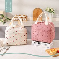 Strawberry Food Box Flower Ice Bags Portable Thermal Lunch Bag Corduroy Durable Waterproof Cute Lunch Box Insulated Case Camping