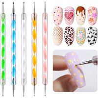 5Pcs/Set Dual-ended Nail Art Dotting Pen Acrylic Handle Rhinestone Picker Manicure Tool for DIY Nail Dot Flower Painting