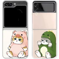 Funny Cat Couple Case for Samsung Galaxy Z Flip 5 ZFlip 6 5G Transaprent Clear Paired Cover for Samsung ZFlip 4 ZFlip 3 7 Fundas