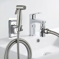 Stainless Steel Bidet Sprayer Set 4pcs No-Drill Adhesive Mount, High Pressure, Includes Spray Head, Hose, Bracket & Angle Valve