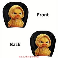 ITECHJOY 2pcs Cartoon Yellow Duck Print Car Headrest Covers | Unfilled, Easy Install And Wash | Funny Cute Style | All Seasons