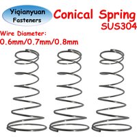 Yiqianyuan 10Pcs SUS304 Stainless Steel Tower Spring Conical Compression Springs Wire Diameter 0.6mm 0.7mm 0.8mm Battery Springs
