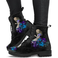 Women's Autumn Short Boots British Style Tooling Boots Skull Print Flower High-top Ladies Ankle Boots Vintage Botte Femme Hiver