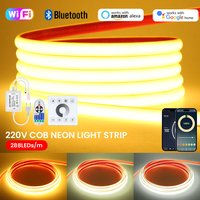 220V Bluetooth WIFI COB Neon LED Strip Light With Adhesive Tape 23key Remote Control Power Kit 288LED Waterproof Flexible Ribbon