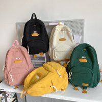 Cute Duck Face Corduroy Large Capacity Backpack with 3D Duck Feet Design Lightweight Casual Daypack for Students Teens Travel