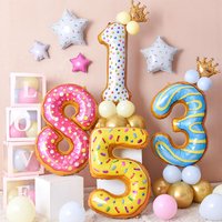 Candy Donut Digital Balloon for Baby Birthday, Ice Cream, Big Number Decoration, Aluminum Film Crown Ballons, 32"