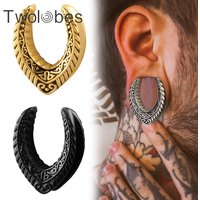 Twolobes 2PCS Vintage Saddle Ear Tunnels Plugs 316 Stainless Steel Expander Gauges Stretchers Piercing Body Jewelry Fashion