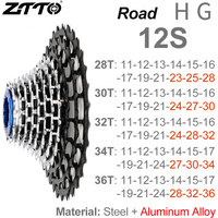 ZTTO Road Bike HG Cassette Ultralight 11s 12s 11-28/30/32/34/36T Black-silver Sprocket 112g~146g 11/12Speed Gravel K7