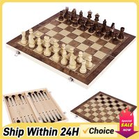 3 in 1 Chess Game Board Folding Storage Wooden Exquisite Chess Set Chess and Checkers Game Set Travel Chess Sets