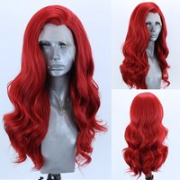 AIMEYA 13x4 Red Lace Front Wig Long Body Wave Synthetic Hair Glueless Natural Hairline Daily Wear Cosplay Wigs for Women Party
