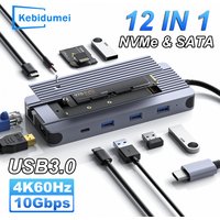 12-IN-1 USB Hub Hard Disk Enclosure Docking Statio M.2 NVMe SATA SSD Dual Protocol Type C to HDMI 4K60Hz Adapter For Macbook Pro