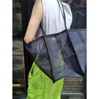 Fashion Hollow Out Mesh Handbag Large Capacity Lightweight Shoulder Bag Shopping Pack Women Men