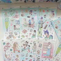 1/6PCS Korean Cool Boy Stickers Cute Cartoon Anime Character Stickers Journal Planner Diary Scrapbook Diy Decorative Stickers