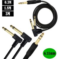 Gold Plated 6.35mm 14 Male TRS Stereo to Dual 2 x 6.35mm 14 Male TS Mono 90 Degree Right Angle Y Splitter Audio Cable 0.3m/1.8m