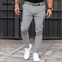 Plus Size 3xl Men's Cargo Pants Solid Grey White Pencil Pants Mens Elegant Fashion Zipper Pockets Trouser Men Streetwear 2023