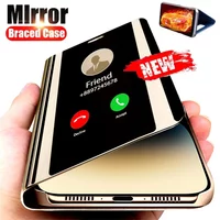 Case For iPhone 17 Pro Max Air 16 15 14 13 12 Pro Max Luxury Smart Mirror Flip Leather Plating Stand Case