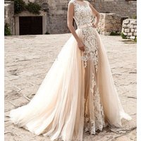 Detachable Skirt Champagne Soft Tulle Skirt Floor Length For Wedding Dress Long Tailing Elegant Bridal Overskirt