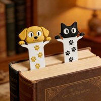 2pcs Cute Cat Dog Acrylic Bookmarks Paw Print Design Flat Book Markers for Book Lovers Pet Owners Students Teachers Reading Gift