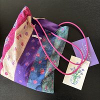 Summer Vintage Floral Niche Cotton Tote Bag Purple Striped Ethnic Style PU Shoulder Strap Commute Handbag for Women