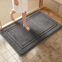 ultra soft fast absorbent bath rug, thick cozy flannel mat, non-slip granular backing for shower and bathtub, gray