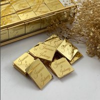 Personalized Mirror Square Tag For Chocolate Custom Wedding Name Cupcake Charms Engraved Baptism Birthday Party Decoration