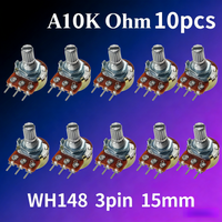 10Pcs WH148 A10K Ohm Potentiometer, 3-Pin 15mm, Linear Variable Resistor, Ideal for Guitar, Amplifier Volume & Tone Control, Ele