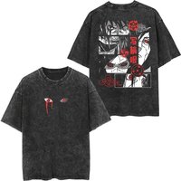 Anime Naruto Print Retro Cartoon T-shirt 2026 Summer New Men Women Harajuku Retro Fashion Cotton Oversized Washed T-shirt Y2K