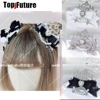 Ji system Subculture Mars Gal Harajuku Goth love pearl Lace Lolita Steampunk Y2K girl Women Bow crown hair comb hair accessory