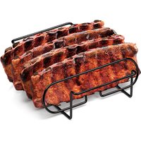 LMETJMA BBQ Rib Racks Non-Stick Coated Steel Roasting Barbecue Meat Roasting Grilling Stand Holds 4 Rib Rack For Gas Grill JT25t