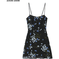 2025 French Style Retro Black Floral Print Corset Style Sling Dress Women Elastic Back Short Dresses Summer Robe Femme Vestidos