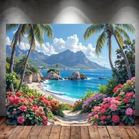 1pc sea-view polyester banner, multi-purpose, no electricity required, for bedroom, office, living room and home decoration