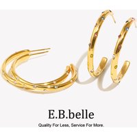E.B.belle Stainless Steel 18K Gold Plated Clear Colorful Zircon Stone Paved Thin Large Hoop Earring For Woman Summer Earring