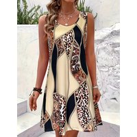 Women's Leopard Paisley Patchwork 3D Print Sleeveless Dress Summer Casual Round Neck Loose A Line Swing Sundress
