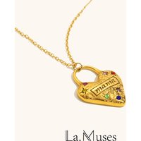La. Muses Colored Zircon Heart Pendant Stainless Steel Women's Necklace PVD Gold Plated Fashion Romantic Jewelry Accessories