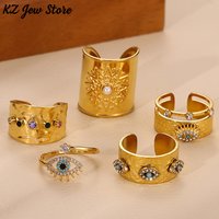 Broad Surface Chunky Anillos For Women Men Punk Türkiye Eye Zirconcia Rings Gold Color Stainless Steel Waterproof Jewelry Gift