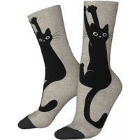 Funny Happy Men's Socks Black Cat Holding On Retro Harajuku Hip Hop Seamless Crew Crazy Sock Gift Pattern Printed