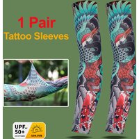1 Pair Tattoo Arm Sleeves Men Driving Crane Motorcycle Cooling Ultra-Thin UV Protection Breathable Fishing Cycling Arm Sleeves