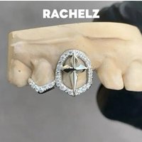 RACHELZ Y2K Punk Vintage Zircon Hollow Cross Teeth Grillz Hip Hop CZ Stone Tooth Caps For Women Men Couple Jewelry Gift