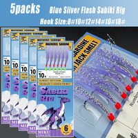 5packs Blue Silver Flash Sabiki Rig, fluorescent bead fishing line set, blue silver wire design paired with high-carbon hook