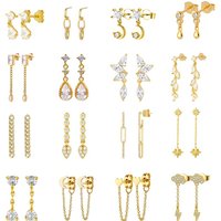 925 Sterling Silver Needle Exquisite Zircon Tassel Chain Stud Earrings for Women Gold Drop Piercing Earrings INS Female Jewelry