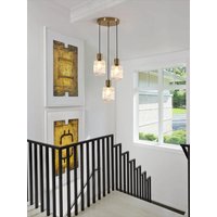 3-Light Transparent Glass Chandelier,Modern Suspension in Gold Brass with Glass Lampshades,for Living Room(Bulb not included)